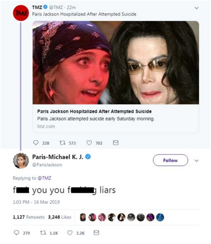 TMZ Reports Paris Jackson's "Attempted Suicide," She Calls Them "F*cking Liars"