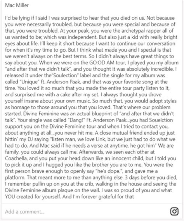 GoldLink Speaks On His Controversial Mac Miller IG Post