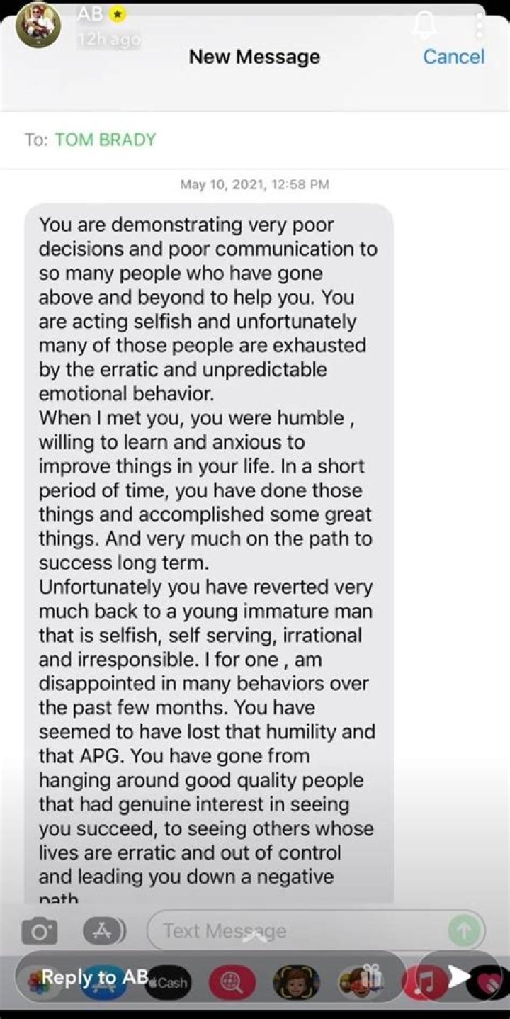 Antonio Brown Leaks Lengthy Tom Brady Text