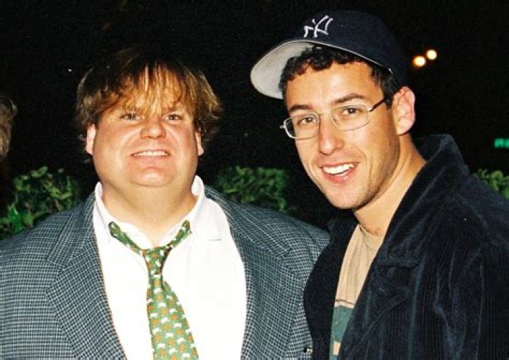 
Adam Sandler Says Performing Song for Chris Farley on Tour Still Makes Him ‘So Emotional’ 