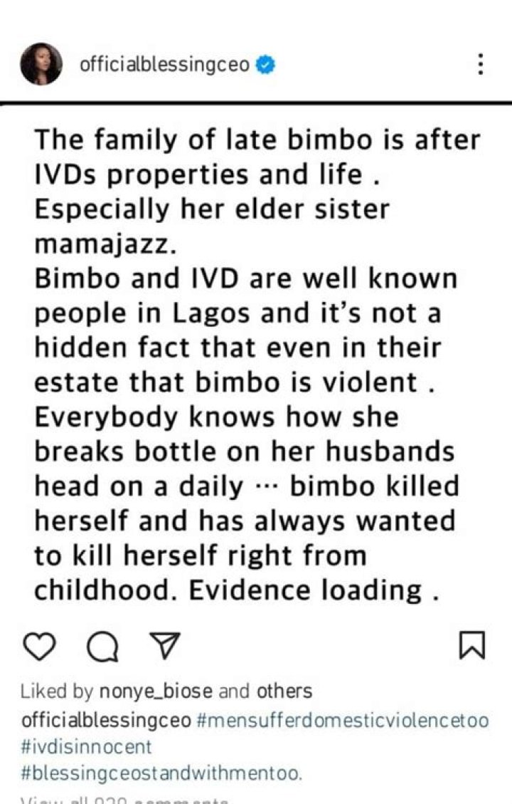 
“Bimbo’s Family Is Interested In IVD’s Property And Life.” Blessing CEO Makes A New Revelation And Shares Receipts 